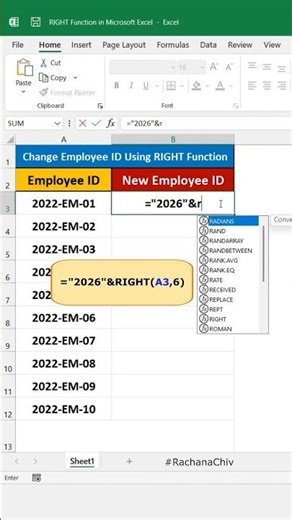 How to use RIGHT function in Excel || Excel Tips & Trick || #excel #excelbasic