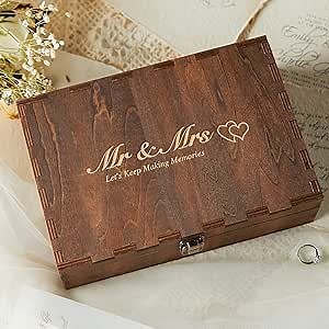 AW BRIDAL Wedding Keepsake Box with Lids, Mr and Mrs Engraved Wood Memories Box for Storage, Bridal Shower Gifts for Bride, Engagement Gifts for Couples, Wedding Gift for Bride and Groom