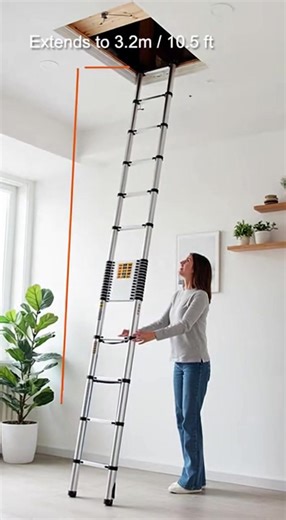 Telescopic Ladder Extendable Portable Sturdy Loft Ladder with EN131 Standard Multi-Purpose Extension Loft Ladder Stainless Steel Folding 11 Step Ladder with Spring Loaded Locking Mechanism, Max Load 150kg/330lb #ladder #extendable #lockingmechanism #folded #foryou