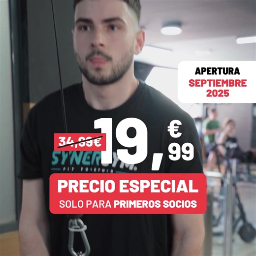 ¡Nuevo Synergym muy cerca de ti! ⏰Abrimos en SEPTIEMBRE 2025⏰ Ahorra reservando ya y ¡No pagues hasta la apertura! ⏳Plazas limitadas ⏳ 😱 Sin Permanencia, Sin Trucos 💪 Amplia zona de peso libre 🏅 Personal cualificado que te ayudará en lo que necesites 👍 Clases dirigidas incluidas Consulta tu club más cercano y su precio en la web | Synergym España