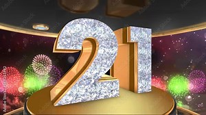 21st birthday animation in gold and diamonds with fireworks background, Animated 21 years Birthday Wishes in 4K
