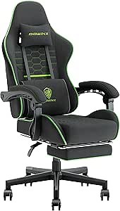 Dowinx Gaming Chair Fabric with Pocket Spring Cushion, Massage Game Chair Cloth with Headrest, Ergonomic Computer Chair with Footrest 290LBS, Black Green