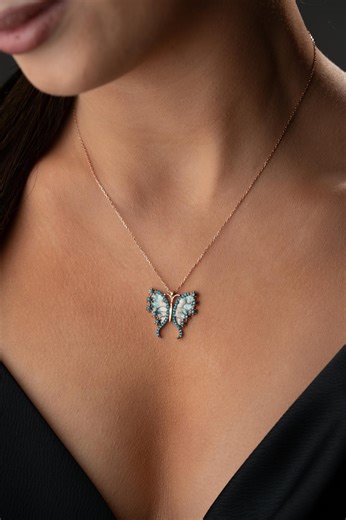 Turquoise Butterfly Necklace, Enamel Pendant Transformation Jewelry Gift Minimal Dainty Women Charm - Etsy