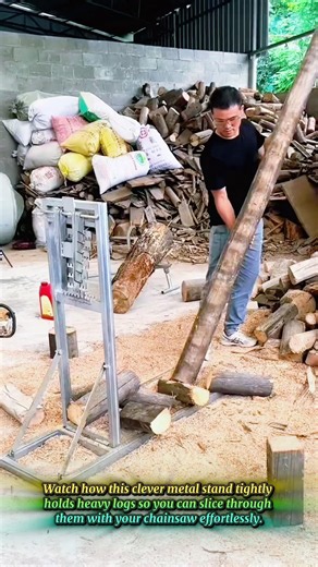 Smart Metal Stand Makes Cutting Heavy Logs Very Safe
