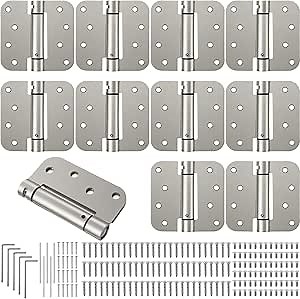 10 Pcs Self Closing Door Hinge 3.5'' Spring Loaded Hinges Automatic Door Closer Hinge Adjustable Tension for Garage, 5/8'' Radius Corners(Silver,4'')