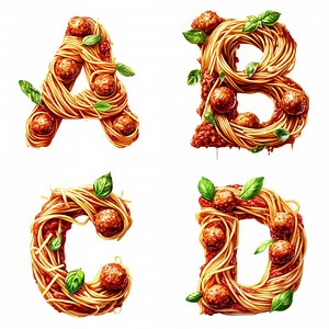 Spaghetti Meatball Alphabet Clipart: A-Z, 1-9 PNG (digital Download) - Etsy