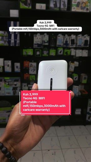 🔥 Ksh 3,999 ONLY! Get the Tecno 4G MiFi – fast, portable, and reliable 💨 ✅ Up to 150Mbps speed ✅ 3000mAh battery (all-day power 🔋) ✅ Connect multiple devices ✅ Compact & travel-friendly ✅ Comes with Carlcare warranty ✔️ #calusaccessorieskenya #AffordableTech #KenyaTech #TikTokShopKenya #portablemifi