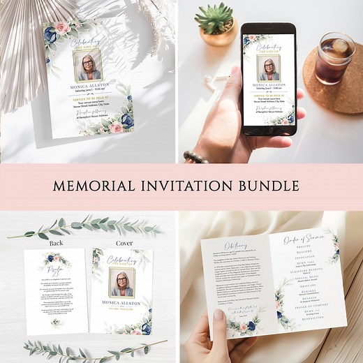 Funeral Memorial Celebration of Life Service Invitation & Program Bundle | Editable, Instant Download - Etsy