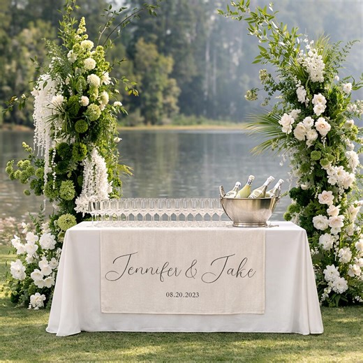 Personalized Wedding Table Runner Linen, Custom Couple Name Decor, Elegant Script Wedding Banner - Etsy