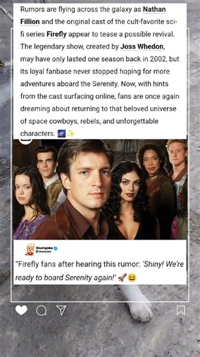 🚀 Fans Excited! Nathan Fillion Teases a Firefly Revival #movie #action #artist #actor #shorts