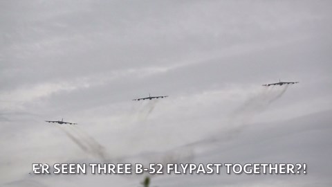 Rare B-52 trio flypast then unusually low landing approaches