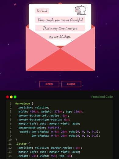 To surprise her😍 #programming #coding #htmlcss #javascript #loveletter