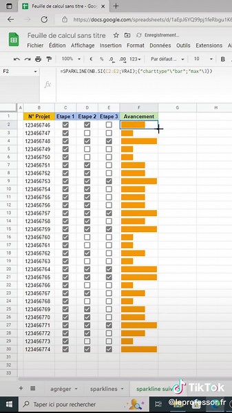 Créer des cases à cocher progressives dans Gsheets #excel #raccourci #rapide #astuce #learnontiktok