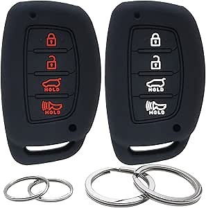 GFDesign 2 Pcs Silicone 4 Buttons Key Fob Cover Remote Case Keyless Protector Compatible with 2019 2018 2017 2016 2015 2014 2013 Hyundai Elantra Sonata Tucson - Black (Flip Fob NOT FIT)