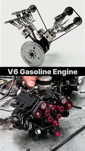 V6 Gasoline Engine mechanism / V6 petrol combustion engine six cylinder work / smooth power delivery