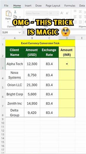 Excel Currency Conversion Trick | Excel Shortcuts #exceltraining #tutorialexcel #viralshorts