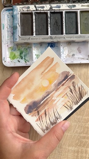 Simple Sunset Watercolor Tutorial #paintingtutorial #watercolorforbeginners #artshorts #speedpaint
