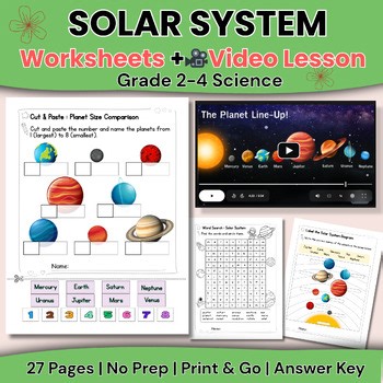 Solar System Worksheets with Video Lesson | Planets Activities Grade 2–4
