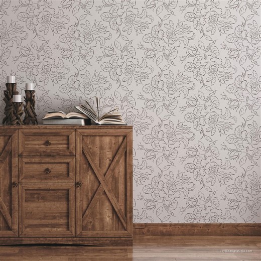 Large Cabbage Rose Floral Wall Stencil – Country Cottage Style Pattern - Etsy