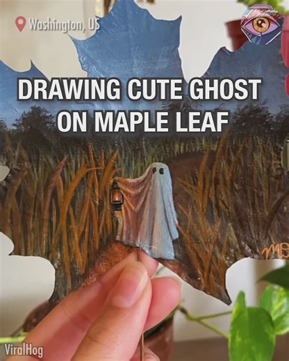 81K views · 155 reactions | Spooky ghost art on maple leaf | Bright Side | Facebook