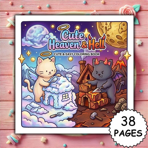 Heaven & Hell Coloring Book | Bold Easy Angel Devil Pages (PDF/PNG Download) - Etsy