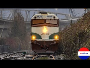 Two trains at Cumberland Street, New Westminster, BC