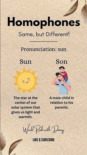 Sun vs Son | Homophones Explained in 30 Seconds ☀️👦 | English Made Easy #englishvocabmastery