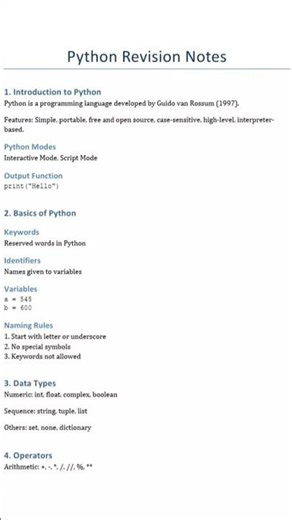 Python Revision Tour Short Note