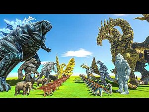 Team Battle Prehistoric Godzilla Earth vs Team Ghidorah Legacy - Animal Revolt Battle Simulator