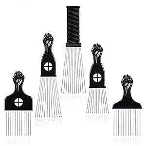 BIGEDDIE 5 Pcs Black Metal Afro Combs for African American Hairstyling - Fist Combs for Women and Men