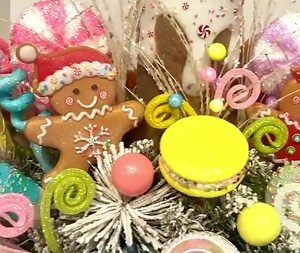 Gingerbread Flocked Lighted Candle Centerpiece Wreath Arrangement Macaroon Xmas Decor Candy Cane Lollipop Peppermint Floral Stem Spray Pick - Etsy