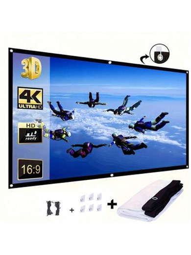 VELEC Projector Screen 60/72/84/100/120Inch, Movie Projector Screen 16:9 Foldable And Portable Anti-Crease Indoor Outdoor Projection Double Sided Video Projector Screen For Home, Party, Office, Classroom | SHEIN