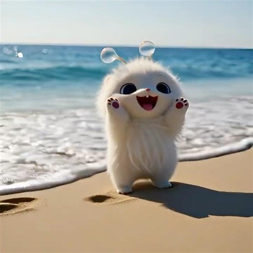 Tiny Fluffy Alien's First Day at the Beach 🐚🌟