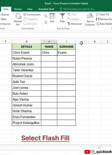 Using Flash Fill in Excel | Seperate First and Last Names | Microsoft Excel ⏩