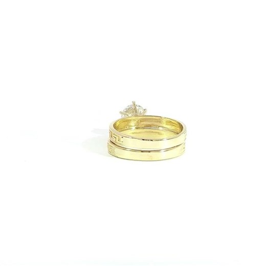 10K Gold Engraved Greek Key Engagement Ring Set - Round 1.21CT