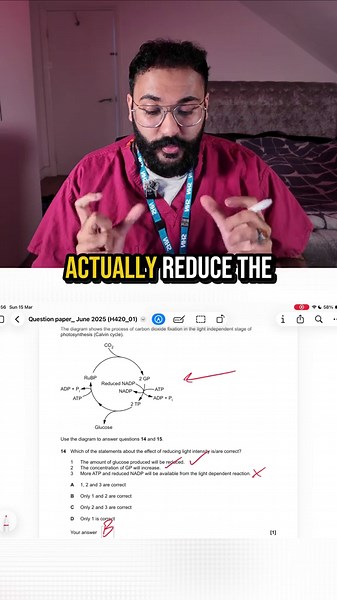 Another day another A Level Biology Exam question walkthrough - Day 26 As most of you will know on a lot of papers from different exam boards the first 15 questions will be multiple choice so you must be able to smash this section in order to achieve the top grades. This question is all about the Calvin cycle #alevels #alevel #studytips #sixthform #revision #revise #study #biology #alevelbiology2024 #biologyalevel #biologytutor #biologylessons #tutoring #university #ucat
