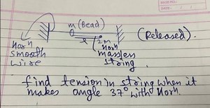 (Released).find tension in string when it makes angle 37 ^ { \... | Filo