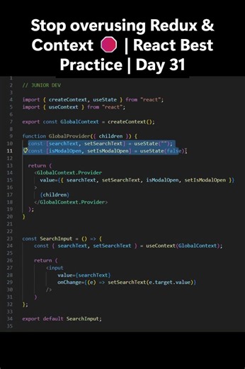Stop overusing Redux & Context | React Best Practice | Day 31 #redux #reactjs #frontend #javascript