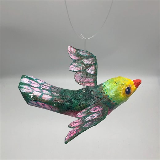 Bird Ornament Paper Mache Folk Art Flying Blue Bird Mobile Sculpture Original Handmade One of a Kind Hand Painted - Etsy