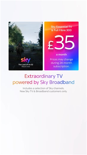 Get fast speeds for our lowest ever price! Sky Full Fibre 300 Broadband with Sky TV & Netflix for just £35 a month. | Sky