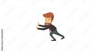 animated cartoon illustration of a businessman with a pushing gesture, graphic resource template, alpha channel background, looping animation