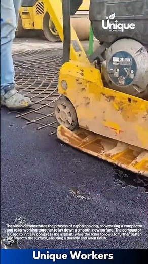 Asphalt Paving: Compactor and Roller Laying Down Smooth New Surface