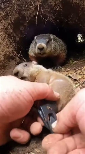 Hands Prying Plastic in a Tight Forest Den Close