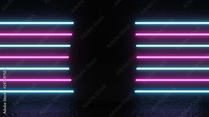 Neon background with black cube. Purple and blue neon background appears and disappears. Bright live neon background. 4k
