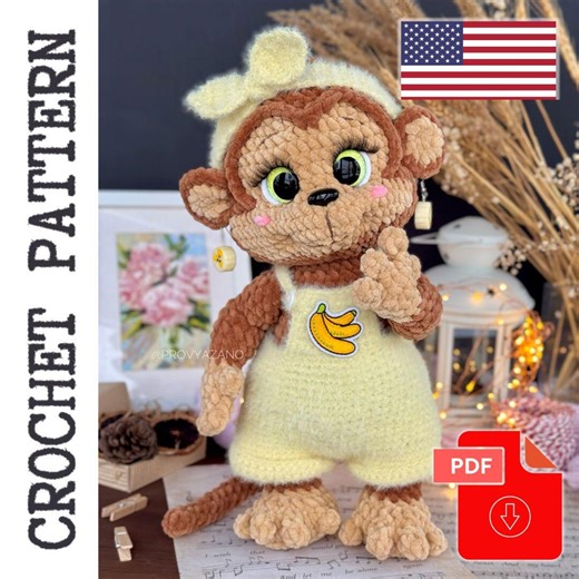 Plush the Monkey Crochet Pattern - Printable PDF - Etsy