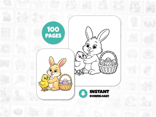 Happy Bunny Coloring Book for Kids, 100 Pages (PDF, PNG, JPG) - Etsy