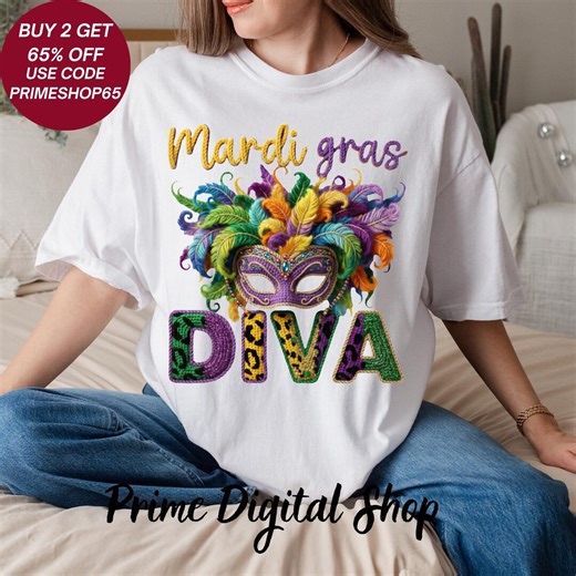 Mardi Gras Diva PNG, Faux Embroidery Carnival Mask Design, Colorful Feather Masquerade Sublimation, Leopard Print Mardi Gras Letters - Etsy
