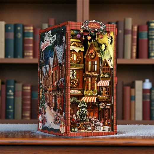 DIY Christmas Village Book Nook Kit – Cozy Winter Miniature Bookshelf Insert, LED Lighted 3D Wooden Puzzle Holiday Decor Gift - Etsy