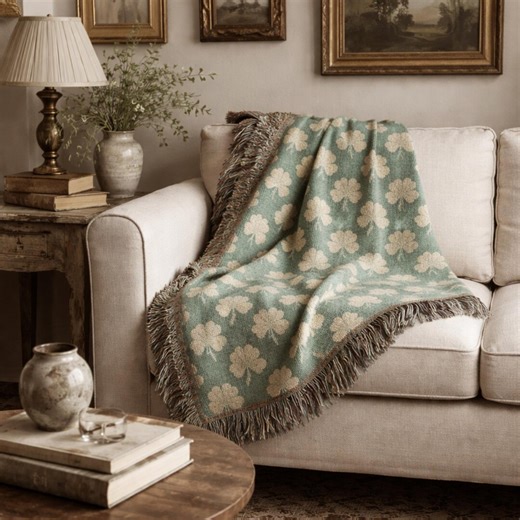 Vintage Shamrock Woven Blanket – Moss Green Throw Blanket, Elegant St Patricks Day Decor, Vintage Home Decor Accent, Cottagecore Decor - Etsy