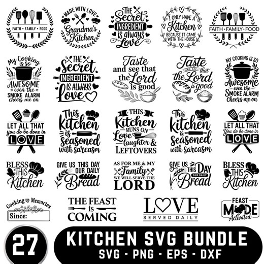 Kitchen Svg Kitchen Sign Svg, Farmhouse Kitchen Svg Cut Files for Cricut & Silhouette Svg, Baking Svg, Cooking Svg, - Etsy